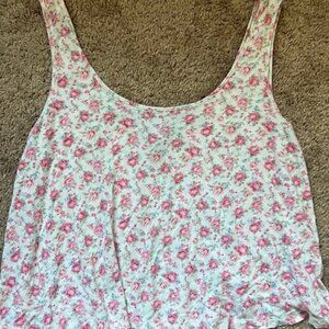 White and Pink Floral Cropped Tank Top